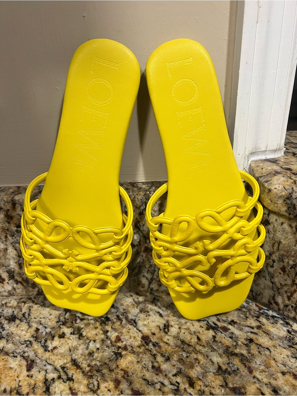 Loewe Bright Yellow Puzzle-Knot Leather Slide Mules